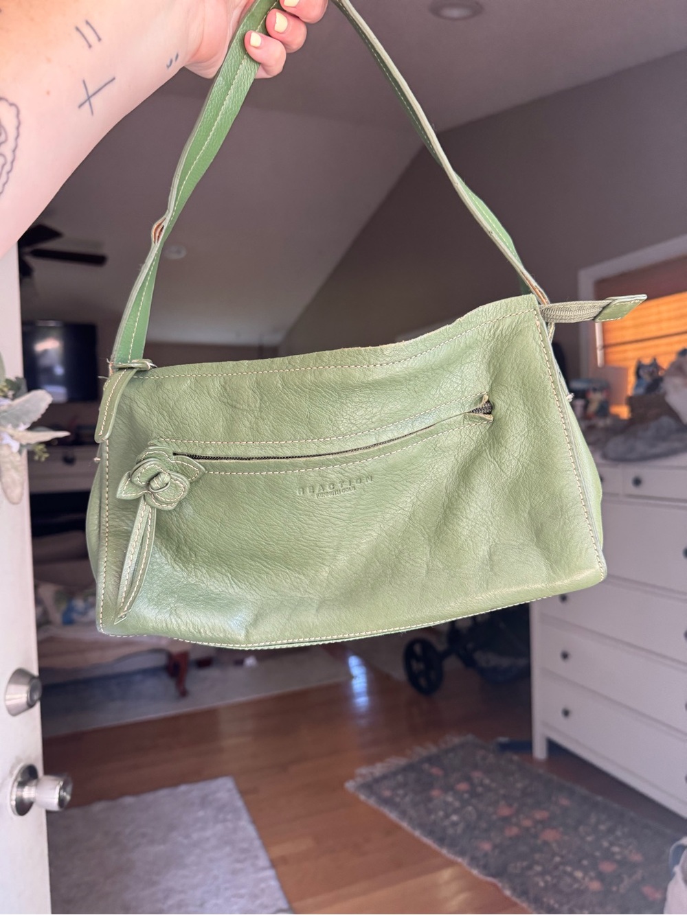 Green Leather Shoulder Bag by Unbranded
